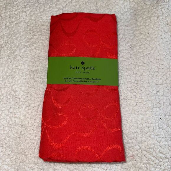 kate spade Other - Kate Spade Cloth Napkins Set of 4 Red Bow Pattern NWT